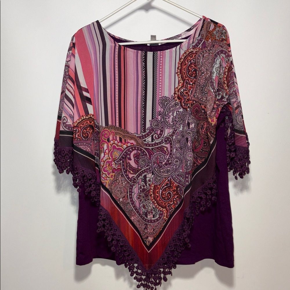 Avenue Purple and Pink Paisley Blouse
